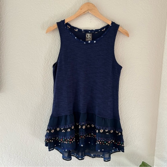 Anthropologie navy blue tiered sleeveless blouse womens size medium - Picture 2 of 7